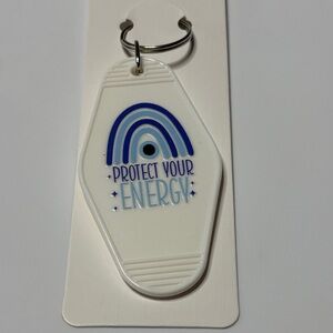 White Keychain with Blue Rainbow Evil Eye 🧿 Design